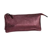 Clairefontaine 400018C - Grande Trousse Scolaire 2 compartiments 22x11cm en Véritable Cuir d'Agneau, Cuirisé Cerise