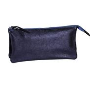 Clairefontaine 400019C - Grande Trousse Scolaire 2 compartiments 22x11cm en Véritable Cuir d'Agneau, Cuirisé Pétrole