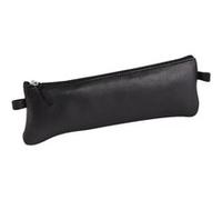 Clairefontaine 8322C - Trousse Scolaire Plate 22x6 cm en Véritable Cuir, Noir