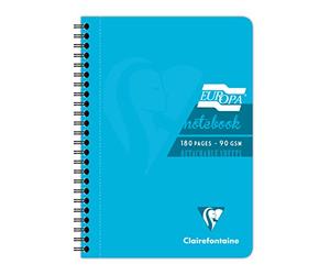 Clairefontaine Europa - Réf 5812Zpack Un lot de 5 Cahiers Spirales, Couvertures Brillantes et Résistantes, 180 Feuilles Lignées, Format A5 et Pages Micro-Perforées, Couverture Turquoise