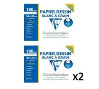 Clairefontaine 196177AMZC - Lot de 2 - Pochette Dessin Scolaire - 15 Feuilles (12+3 gratuites) Papier Dessin Blanc à Grain - 24x32 cm 180g - Idéal pour les Arts Plastiques