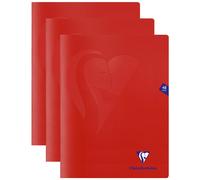 Clairefontaine Lot De 3 Cahiers Piqué Mimesys 24x32cm 48 Pages Petits Carreaux Couverture Pp Rouge