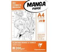 Clairefontaine 94045C Étui Manga et Multi-techniques - 40 Feuilles Papier Dessin Blanc Lisse A4 21x29,7 cm 200g - Papier imprimé avec une Graduation Simple - Idéal pour le Dessin au Feutre à Alcool