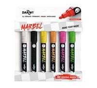 CLAIREFONTAINE Marbel Set De 6 Marqueurs Universel Pointe Ronde Médium 4mm Assortiment Fluo