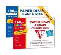 Clairefontaine – Pochette dessin 196778AMZC – Lot de 2, 15 f. (12+3), 24x32 cm, 180g/160g