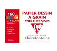Clairefontaine 96779C - Pochette Dessin Scolaire - 12 Feuilles Papier Dessin à Grain Couleurs Vives Assorties - A4 21x29,7 cm 160g - Idéal pour les Arts Plastiques