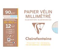Clairefontaine Pochette papier à dessin millimétré 96554C 12 feuilles A4 90 g