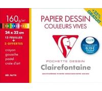 CLAIREFONTAINE Pochette dessin couleurs vives 24x32 12F + 3 offertes 160g