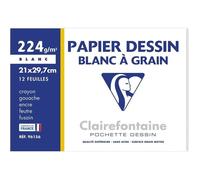 Clairefontaine Pochette dessin scolaire 96156C – 12 feuilles papier dessin blanc à grain A4 224 g