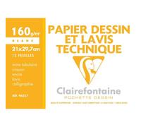 Clairefontaine 96257C - Pochette Dessin Scolaire - 12 Feuilles Papier Dessin Blanc Lisse - A4 21x29,7 cm 160g - Idéal pour le Dessin Technique et le Lavis