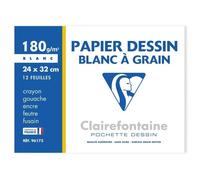 CLAIREFONTAINE - Pochettes dessin Papier à grain P.E.F.C Blanc - 24 x 32 - 12 feuilles - 180 G