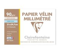 CLAIREFONTAINE - Pochettes dessin Papier millimétré P.E.F.C - Bistre/Bleu - 21 x 29,7 - 12 feuilles - 90G