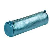 Clairefontaine 8693C - Trousse Scolaire Ronde Bleu indigo Effet irisé Ø5,5x22 cm en Véritable Cuir d'Agneau