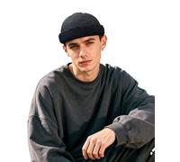 Clakllie Casquette docker d'hiver pour homme et femme - En coton chaud - Sans visière - Avec revers roulé - Réglable - Courte, CDGE-FMW2401-Black, taille unique