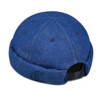 Clakllie Casquette Docker pour homme en denim sans bord avec manchette roulée - Casquette de marin vintage - Chapeau de pêcheur Leon - Chapeaux quotidiens de propriétaire, CDUK-HBMH1-Bleu roi, Taille