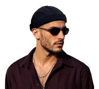 Clakllie Chapeau docker en coton sans bord - Casquette de marin - Manchette roulée - Bonnet rétro - Léger - Pour l'été, K-GD43-Noir, Taille unique