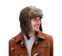 Clakllie Chapeaux de trappeur en cuir synthétique imperméable en fausse fourrure Chapeau de chasse d'hiver Chapeaux esquimau Ushanka Chapeau russe, CDUK-PL2508-Marron olive, Taille unique