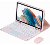CLALOC Étui Clavier avec Pavé Tactile pour Samsung Galaxy Tab A7 Lite 8.7" 2021 (SM-T220/T225), Housse Folio en Cuir avec Clavier Couleur À Touches Rondes Et Souris pour Tab A7 Lite 8.7,Light Pink