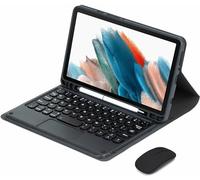 CLALOC Étui Clavier avec Pavé Tactile pour Samsung Galaxy Tab A7 Lite 8.7" 2021 (SM-T220/T225), Housse Folio en Cuir avec Clavier Couleur À Touches Rondes Et Souris pour Tab A7 Lite 8.7,Noir