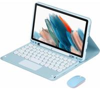CLALOC Étui Clavier avec Pavé Tactile pour Samsung Galaxy Tab A7 Lite 8.7" 2021 (SM-T220/T225), Housse Folio en Cuir avec Clavier Couleur À Touches Rondes Et Souris pour Tab A7 Lite 8.7,Bleu