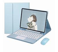 CLALOC Etui Clavier pour Samsung Galaxy Tab A9+ 2023 11" avec Souris, Smart Soft Case avec Pavé Tactile Bluetooth, Étui Clavier sans Fil Détachable pour Tab A9 Plus avec Support pour Crayon,Bleu