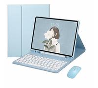 CLALOC Étui Clavier pour Samsung Galaxy Tab S9FE+ 2023 12.4" avec Souris Housse De Clavier sans Fil Bluetooth Magnétiquement Détachable pour Galaxy Tab S9 FE+ avec Support pour Stylo S,Bleu