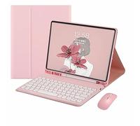 CLALOC Étui Clavier pour Samsung Galaxy Tab S9FE+ 2023 12.4" avec Souris Housse De Clavier sans Fil Bluetooth Magnétiquement Détachable pour Galaxy Tab S9 FE+ avec Support pour Stylo S,Rose