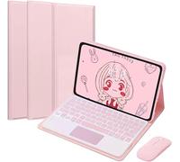 CLALOC Etui Clavier pour Xiaomi Pad 6S Pro 12.4Inch 2024,Clavier sans Fil Bluetooth Touchpad 7 Couleurs Rétro-Éclairé avec Porte-Crayon Souris Protecteur,Rose