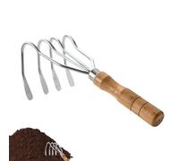 Clam Rake Tool, Beach Hand Scraper, Four-Tooth Steel Head, Comfortable Grip Design, Wooden Handle Digger for Coastal Camping Pond Farm Landscaping Use, 10.63x4.13x3.54 inches