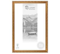CLAMARO « Athens » Cadre photo antique 35 x 50 cm en bois massif Doré Baguette baroque shabby chic vintage Baguette baroque Cadre en bois avec verre acrylique, paroi arrière, crochet de suspension en
