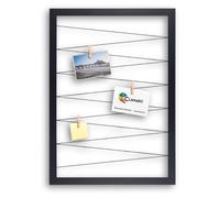 Clamaro Cadre Pêle-Mêle Collage Flex, 40 x 60 cm, Noir Mat, Accroche Murale | Cadre en Bois MDF Entièrement Recouvert, Cordon Élastique Tendu, Pinces Photo en Bois Véritable, pour Photos, Cartes Postales