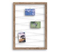 CLAMARO "Collage Line" Porte-photos 70x90 cm | Chêne vieilli argent | Cadre photo vertical avec bande de jute et pinces en bois | Idéal pour une galerie de collages photo, mur photo ou cadre photo