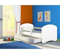 Clamaro Fantasia Basic Lit pour enfant 140 x 70 cm avec matelas, sommier à lattes et tiroir, avec protection anti-chute réglable et bords de protection - Couleur : blanc/blanc