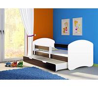 Clamaro Fantasia Basic Lit pour enfant 140 x 70 cm avec matelas, sommier à lattes et tiroir, avec protection anti-chute réglable et bords de protection - Couleur : blanc/wengé