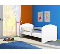 Clamaro Fantasia Basic Lit pour enfant 160 x 80 cm avec matelas et sommier à lattes, protection anti-chute réglable et bords de protection - Couleur : blanc/blanc