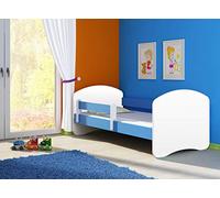 Clamaro Fantasia Basic Lit pour enfant 180 x 80 cm avec matelas et sommier à lattes, protection anti-chute réglable et bords de protection - Couleur : blanc/bleu