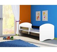 Clamaro Fantasia Basic Lit pour enfant avec matelas et sommier à lattes, protection anti-chute réglable et bords de protection Blanc/wengé 140 x 70 cm