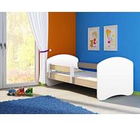 Clamaro Fantasia Basic Lit pour enfant avec matelas et sommier à lattes, protection anti-chute réglable et bords de protection Blanc/chêne 140 x 70 cm