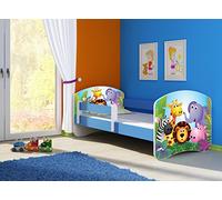 clamaro 'Fantasia Bleu' Lit pour enfant avec rausfallsc hutz (38 motifs + nom au choix) 70 x 140, 80 x 160 ou 80 x 180 avec matelas, sommier à lattes, coffre à literie (Surmatelas tiroir sur roulettes), pas de bords coupants et coins par umlaufende Protection des Bords permettre de Partie latérale réglable
