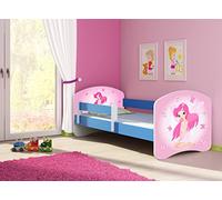 clamaro 'Fantasia Bleu' Lit pour enfant avec rausfallsc hutz (38 motifs + nom au choix) 70 x 140, 80 x 160 ou 80 x 180 avec matelas, sommier à lattes, coffre à literie (Surmatelas tiroir sur roulettes), pas de bords coupants et coins par umlaufende Protection des Bords permettre de Partie latérale réglable