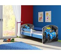 clamaro 'Fantasia Bleu' Lit pour enfant avec rausfallsc hutz (38 motifs + nom au choix) 70 x 140, 80 x 160 ou 80 x 180 avec matelas, sommier à lattes, coffre à literie (Surmatelas tiroir sur roulettes), pas de bords coupants et coins par umlaufende Protection des Bords permettre de Partie latérale réglable