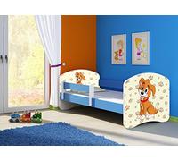 clamaro 'Fantasia Bleu' Lit pour enfant avec rausfallsc hutz (38 motifs + nom au choix) 70 x 140, 80 x 160 ou 80 x 180 avec matelas, sommier à lattes, coffre à literie (Surmatelas tiroir sur roulettes), pas de bords coupants et coins par umlaufende Protection des Bords permettre de Partie latérale réglable