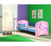 clamaro 'Fantasia Bleu' Lit pour enfant avec rausfallsc hutz (38 motifs + nom au choix) 70 x 140, 80 x 160 ou 80 x 180 avec matelas, sommier à lattes, coffre à literie (Surmatelas tiroir sur roulettes), pas de bords coupants et coins par umlaufende Protection des Bords permettre de Partie latérale réglable