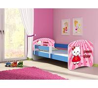 clamaro 'Fantasia Bleu' Lit pour enfant avec rausfallsc hutz (38 motifs + nom au choix) 70 x 140, 80 x 160 ou 80 x 180 avec matelas, sommier à lattes, coffre à literie (Surmatelas tiroir sur roulettes), pas de bords coupants et coins par umlaufende Protection des Bords permettre de Partie latérale réglable