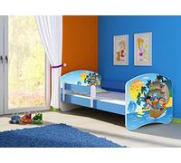 clamaro 'Fantasia Bleu' Lit pour enfant avec rausfallsc hutz (38 motifs + nom au choix) 70 x 140, 80 x 160 ou 80 x 180 avec matelas, sommier à lattes, coffre à literie (Surmatelas tiroir sur roulettes), pas de bords coupants et coins par umlaufende Protection des Bords permettre de Partie latérale réglable