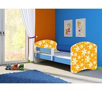 clamaro 'Fantasia Bleu' Lit pour enfant avec rausfallsc hutz (38 motifs + nom au choix) 70 x 140, 80 x 160 ou 80 x 180 avec matelas, sommier à lattes, coffre à literie (Surmatelas tiroir sur roulettes), pas de bords coupants et coins par umlaufende Protection des Bords permettre de Partie latérale réglable
