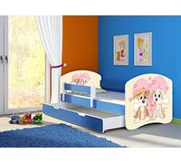 clamaro 'Fantasia Bleu' Lit pour enfant avec rausfallsc hutz (38 motifs + nom au choix) 70 x 140, 80 x 160 ou 80 x 180 avec matelas, sommier à lattes, coffre à literie (Surmatelas tiroir sur roulettes), pas de bords coupants et coins par umlaufende Protection des Bords permettre de Partie latérale réglable