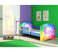 clamaro 'Fantasia Bleu' Lit pour enfant avec rausfallsc hutz (38 motifs + nom au choix) 70 x 140, 80 x 160 ou 80 x 180 avec matelas, sommier à lattes, coffre à literie (Surmatelas tiroir sur roulettes), pas de bords coupants et coins par umlaufende Protection des Bords permettre de Partie latérale réglable