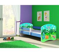 clamaro 'Fantasia Bleu' Lit pour enfant avec rausfallsc hutz (38 motifs + nom au choix) 70 x 140, 80 x 160 ou 80 x 180 avec matelas, sommier à lattes, coffre à literie (Surmatelas tiroir sur roulettes), pas de bords coupants et coins par umlaufende Protection des Bords permettre de Partie latérale réglable