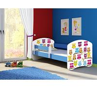 clamaro 'Fantasia Bleu' Lit pour enfant avec rausfallsc hutz (38 motifs + nom au choix) 70 x 140, 80 x 160 ou 80 x 180 avec matelas, sommier à lattes, coffre à literie (Surmatelas tiroir sur roulettes), pas de bords coupants et coins par umlaufende Protection des Bords permettre de Partie latérale réglable